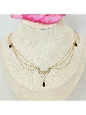 1/20- 14k Gold Bat Pendant Chain Necklace Red Crystal Charm Choker Jewelry